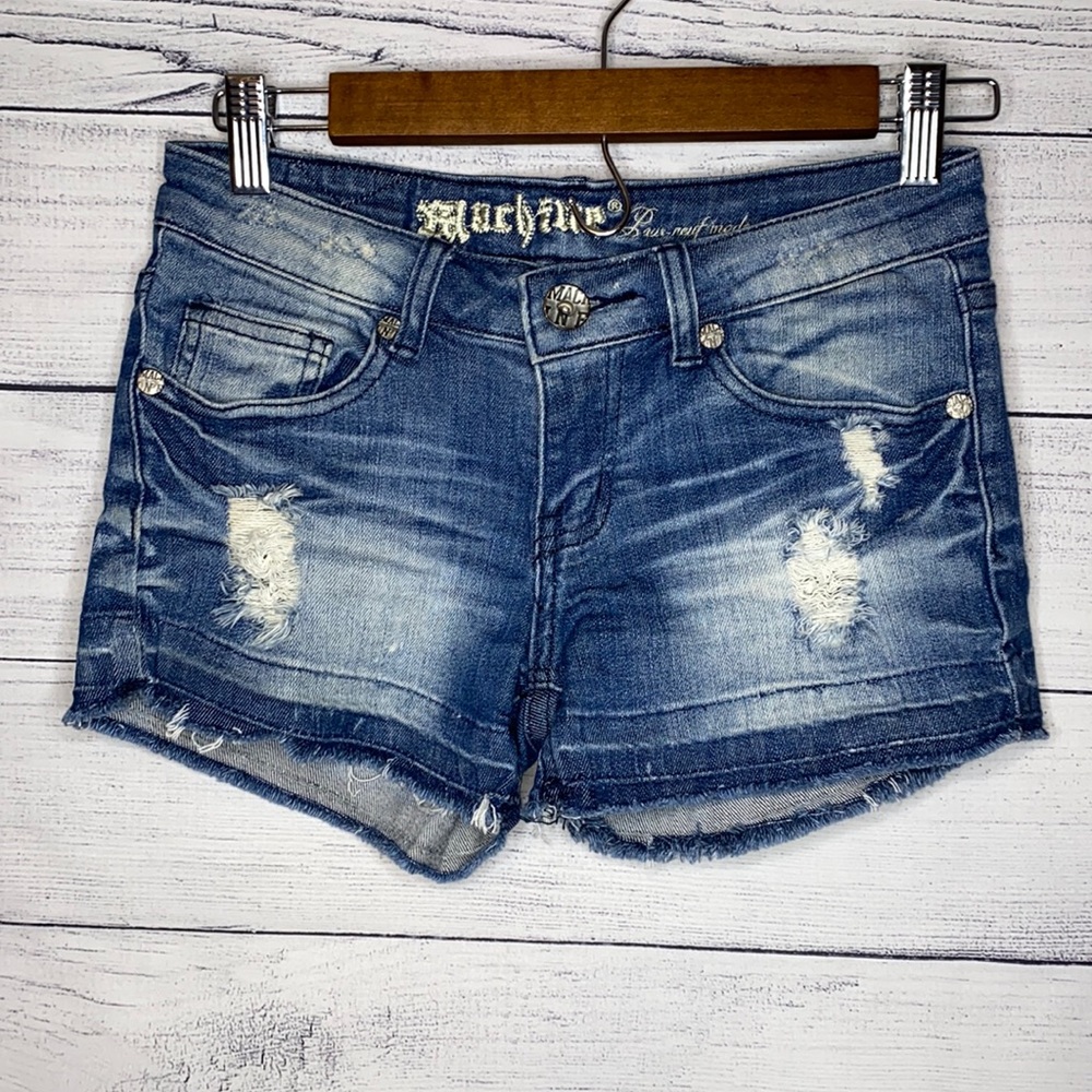Machine distressed Jean shorts